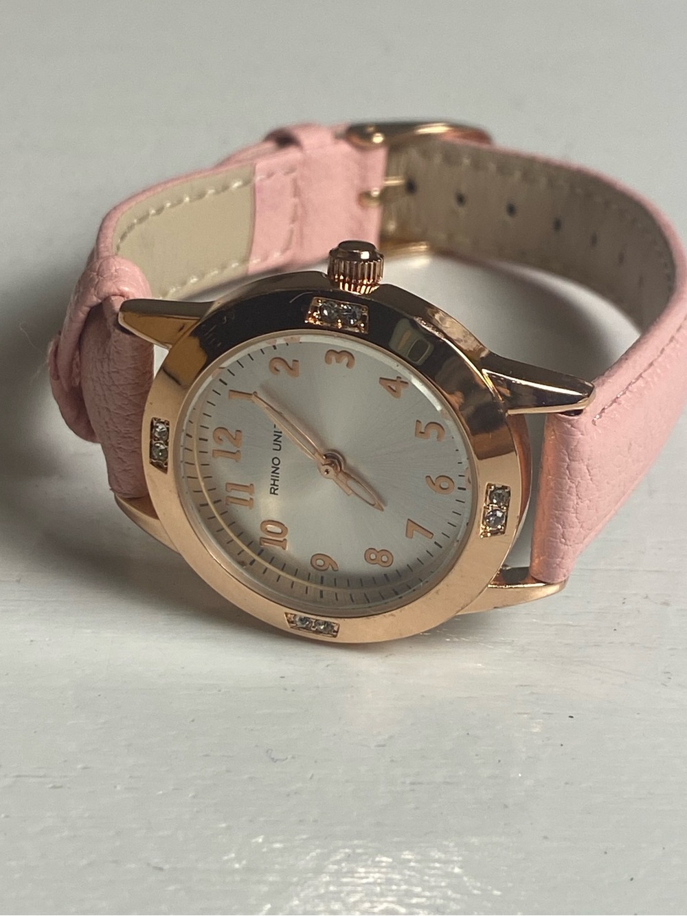 Rhino UNLTD Womens Watch 30mm Rose Gold Tone Crystal Bezel Pink Strap